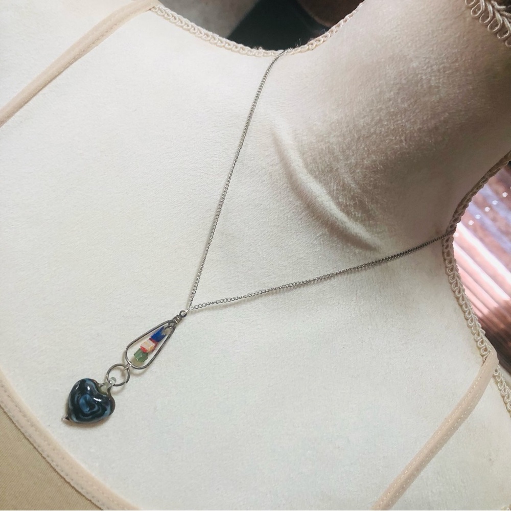 Hand crafted art glass drop pendant on chain necklace